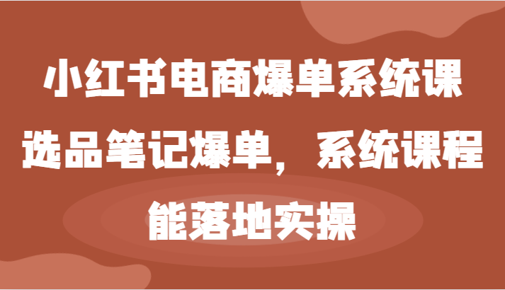 图片[1]-小红书电商爆单系统课-选品笔记爆单，系统课程，能落地实操