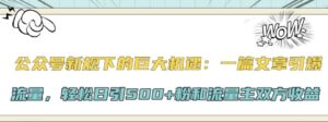 公众号新规下的巨大机遇:一篇文章引爆流量,轻松日引500+粉和流量主双方收益-中创网_分享创业项目_助您在家赚钱