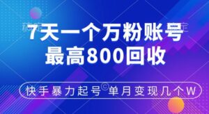 快手暴力起号，7天涨万粉，小白当天起号，多种变现方式，单月变现几个-中创网_分享创业项目_助您在家赚钱