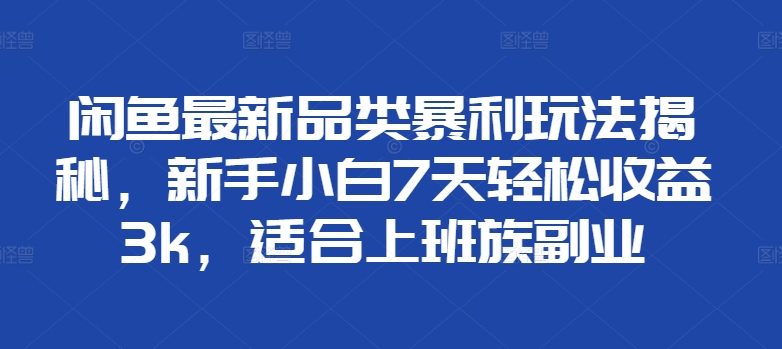 闲鱼最新品类暴利玩法揭秘，新手小白7天轻松收益3k，适合上班族副业-中创网_分享创业项目_助您在家赚钱
