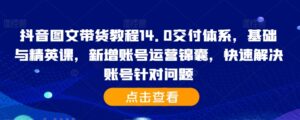 抖音图文带货教程14.0交付体系,基础与精英课,新增账号运营锦囊,快速解决账号针对问题-中创网_分享创业项目_助您在家赚钱