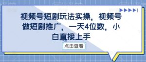 视频号短剧玩法实操，视频号做短剧推广，一天4位数，小白直接上手-中创网_分享创业项目_助您在家赚钱