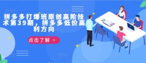 拼多多打爆班原创高阶技术第39期,拼多多低价高利方向-中创网_分享创业项目_助您在家赚钱