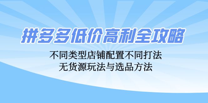（12897期）拼多多低价高利全攻略：不同类型店铺配置不同打法，无货源玩法与选品方法-中创网_分享创业项目_助您在家赚钱