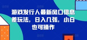游戏发行人最新风口信息差玩法,日入几张,小白也可操作-中创网_分享创业项目_助您在家赚钱