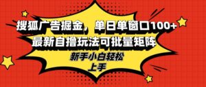 （13116期）搜狐广告掘金，单日单窗口100+，最新自撸玩法可批量矩阵，适合新手小白-中创网_分享创业项目_助您在家赚钱