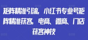 矩阵精准引流,小红书专业号矩阵精准获客,电商、微商、门店获客神技-中创网_分享创业项目_助您在家赚钱
