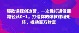 爆款课程创造营,一次性打通做课路径从0~1,打造你的爆款课程矩阵,撬动百万财富-中创网_分享创业项目_助您在家赚钱