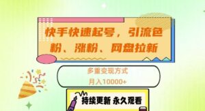 快手快速起号,引流s粉、涨粉、网盘拉新多重变现方式,月入1w【揭秘】-中创网_分享创业项目_助您在家赚钱