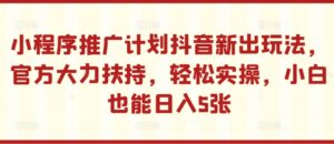小程序推广计划抖音新出玩法，官方大力扶持，轻松实操，小白也能日入5张【揭秘】-中创网_分享创业项目_助您在家赚钱