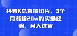 抖音K总直播切片,3个月涨粉20w的实操经验,月入过W-中创网_分享创业项目_助您在家赚钱