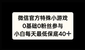 微信官方特定小游戏，0基础0粉丝，小白上手每天最少保底40+-中创网_分享创业项目_助您在家赚钱