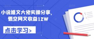 小说推文大佬实操分享,悟空网文收益12W-中创网_分享创业项目_助您在家赚钱