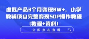 虚拟产品3个月变现8W+,小学教辅项目完整变现SOP操作教程(教程+资料)-中创网_分享创业项目_助您在家赚钱
