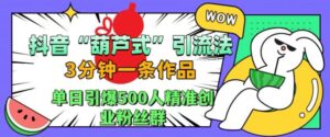 抖音葫芦式引流法,三分钟一条作品,单日引爆抖音500人精准创业粉丝群【揭秘】-中创网_分享创业项目_助您在家赚钱