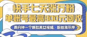 (13158期)2024年快手七天涨万粉,但账号最高800元回收。两分钟一个爆款美女视频-中创网_分享创业项目_助您在家赚钱