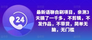最新语聊自刷项目,亲测3天搞了一千多,不剪辑,不发作品,不带货,简单无脑,无门槛-中创网_分享创业项目_助您在家赚钱
