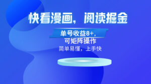 （13100）快看漫画App，阅读掘金，单号收益8+，可矩阵操作-中创网_分享创业项目_助您在家赚钱