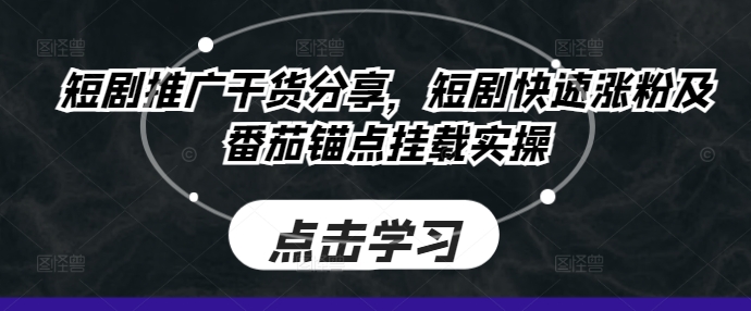 短剧推广干货分享，短剧快速涨粉及番茄锚点挂载实操-中创网_分享创业项目_助您在家赚钱