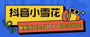 独家抖音小雪花项目，单账号日入几张-中创网_分享创业项目_助您在家赚钱