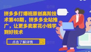 拼多多打爆班原创高阶技术第40期,拼多多全站推广,让更多卖家花小钱学到好技术-中创网_分享创业项目_助您在家赚钱