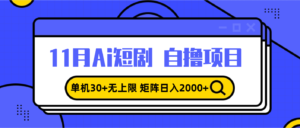 (13375期)11月ai短剧自撸,单机30+无上限,矩阵日入2000+,小白轻松上手-中创网_分享创业项目_助您在家赚钱