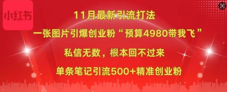 小红书11月最新图片打粉，一张图片引爆创业粉，“预算4980带我飞”，单条引流500+精准创业粉-中创网_分享创业项目_助您在家赚钱