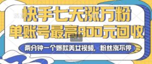 2024年快手七天涨万粉,但账号最高800元回收,两分钟一个爆款美女视频-中创网_分享创业项目_助您在家赚钱