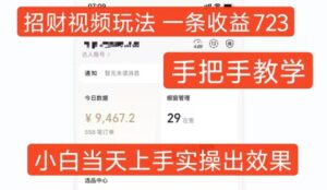 招财视频玩法,一条视频收益723,手把手教学,小白当天可上手-中创网_分享创业项目_助您在家赚钱