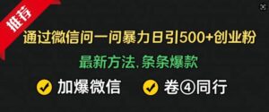 通过微信问一问暴力日引500+创业粉,最新方法,条条爆款,加爆微信,卷死同行-中创网_分享创业项目_助您在家赚钱