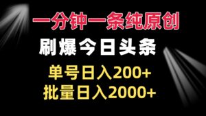 (13495期)一分钟一条纯原创 刷爆今日头条 单号日入200+ 批量日入2000+-中创网_分享创业项目_助您在家赚钱