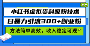 (13345期)小红书虚拟资料吸粉技术,日暴力引流300+创业粉,方法简单高效,收入稳...-中创网_分享创业项目_助您在家赚钱