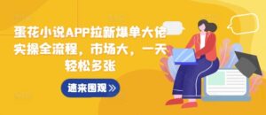 蛋花小说APP拉新爆单大佬实操全流程，市场大，一天轻松多张-中创网_分享创业项目_助您在家赚钱