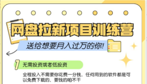 网盘拉新训练营3.0;零成本公域推广大作战,送给想要月入过万的你-中创网_分享创业项目_助您在家赚钱