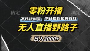 (13292期)零粉开播,无人直播野路子,日入2000+,不违规封号,躺赚收益!-中创网_分享创业项目_助您在家赚钱