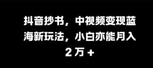 抖音抄书，中视频变现蓝海新玩法，小白亦能月入 过W【揭秘】-中创网_分享创业项目_助您在家赚钱