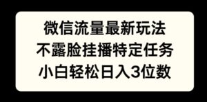 微信流量最新玩法,不露脸直播小游戏,小白轻松日入3位数-中创网_分享创业项目_助您在家赚钱