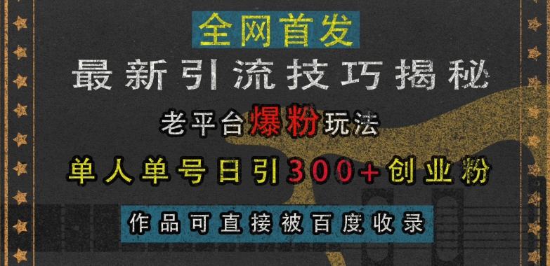 最新引流技巧揭秘，老平台爆粉玩法，单人单号日引300+创业粉，作品可直接被百度收录-中创网_分享创业项目_助您在家赚钱