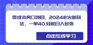 零成本风口项目，2024必火新玩法，一单40，轻松日入多张-中创网_分享创业项目_助您在家赚钱