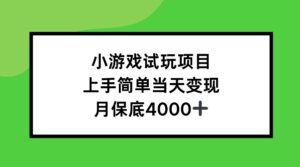 小游戏试玩项目,上手简单当天变现,月保底4k-中创网_分享创业项目_助您在家赚钱