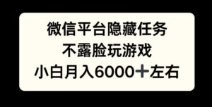 微信平台隐藏任务，不露脸玩游戏，月入6000+-中创网_分享创业项目_助您在家赚钱