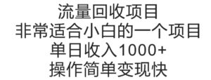 流量回收项目,非常适合小白的一个项目单日收入多张,操作简单变现快-中创网_分享创业项目_助您在家赚钱