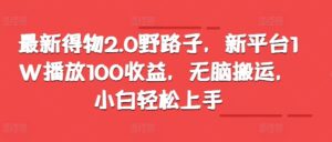 最新得物2.0野路子，新平台1W播放100收益，无脑搬运，小白轻松上手-中创网_分享创业项目_助您在家赚钱