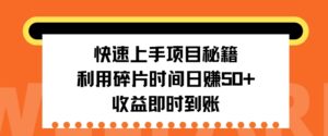快速上手项目秘籍，利用碎片时间日入50+，收益即时到账-中创网_分享创业项目_助您在家赚钱