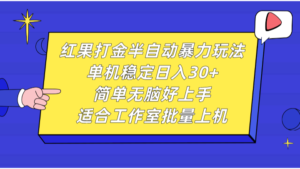 红果打金半自动暴力玩法，单机稳定日入30+，简单无脑好上手，适合工作室批量上机-中创网_分享创业项目_助您在家赚钱