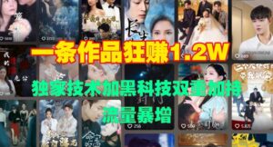 一条作品收益1.2w，独家技术加黑科技双重加持，流量暴增-中创网_分享创业项目_助您在家赚钱