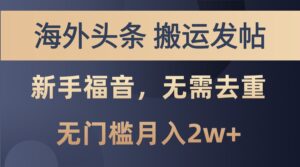 海外头条撸美金，搬运发帖，新手福音，甚至无需去重，无门槛月入2w+-中创网_分享创业项目_助您在家赚钱