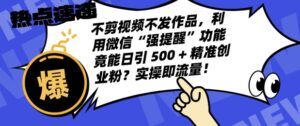 不剪视频不发作品,视频号私信日引 500 + 精准创业粉?实操即流量!-中创网_分享创业项目_助您在家赚钱