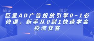巨量AD广告投放引擎0~1必修课,新手从0到1快速学会投流获客-中创网_分享创业项目_助您在家赚钱
