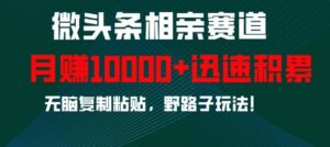 微头条相亲赛道，迅速积累，无脑复制粘贴，野路子玩法，月入1w-中创网_分享创业项目_助您在家赚钱